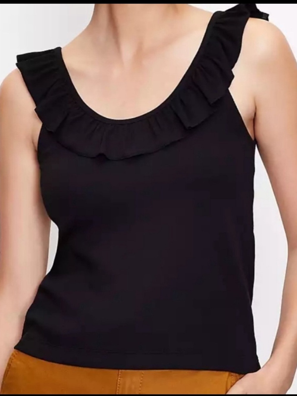 Ann Taylor Factory Women Minimalist Neutral Black Ruffle Sleeve Tank Top size M